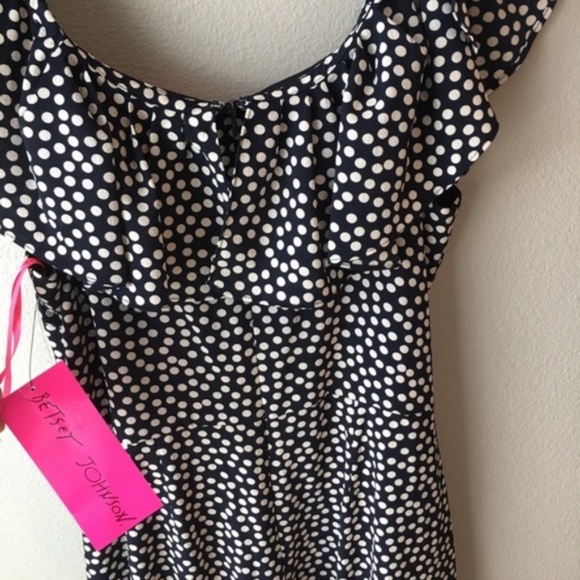 Betsey Johnson Polka Dot Jumpsuit Off Shoulder - Picture 7 of 8